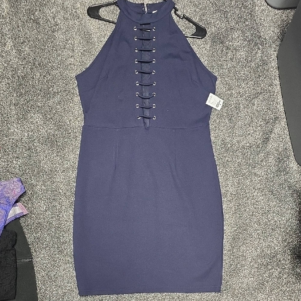 Charlotte Russe Navy Lace-Up Mini Dress